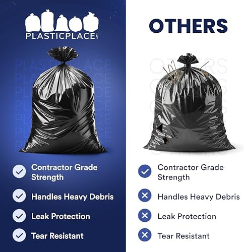 Plasticplace Contractor Garbage Bags: 55 Gallon Trash Bags Heavy Duty, Big Black Trash Bags, 36"x58", 6.0 Mil, Pack of 20 - Image 6