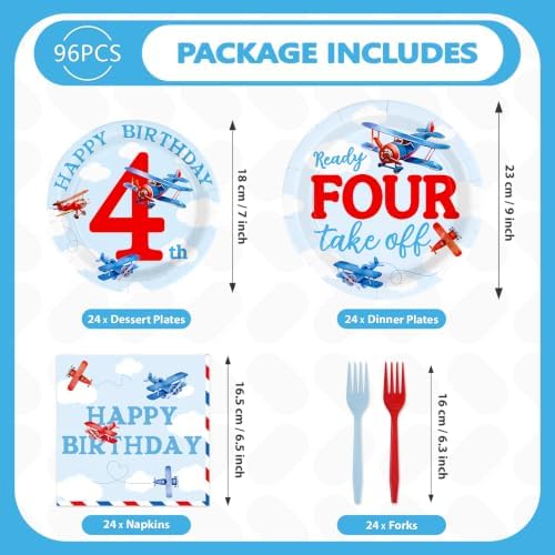96Pcs Airplane 4th Birthday Party Decoration Serves 24 - Image 5