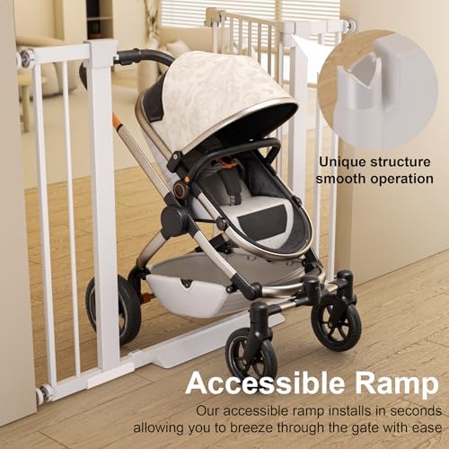 29-51 inches Extra Wide Metal Baby Gate for Stairs/Doorways, 30 inches Tall Pressure Mounted Pet Gates, Auto-Close Child Safety Gate, No Drilling Easy Walk-Through Dog Gate Indoor, White - Image 4