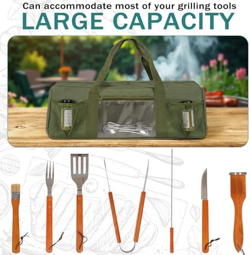 Grill Tool Storage Bag BBQ Grill Utensil Accessory Storage Green - Image 4