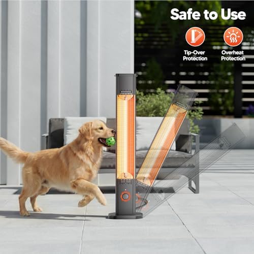 Patio Heater for Outdoor Use1500W, 8H Timer, Waterproof, Infrared Electric Protable Patio Heater, 8 Levels Heating for Garage Backyard Black - Image 6
