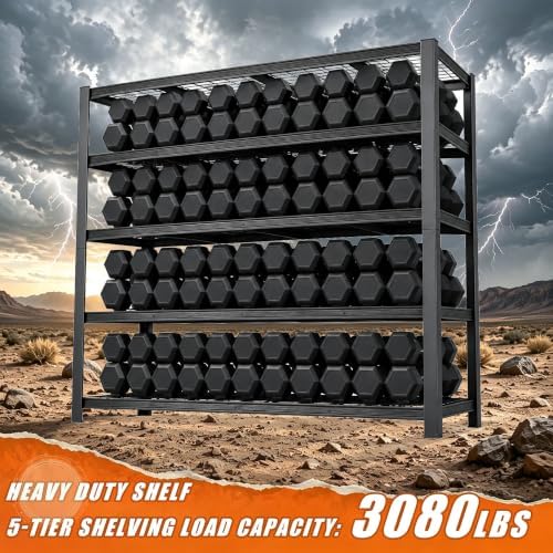 62" W Storage Shelves Unit,5 Tier Heavy Duty Metal garage Shelving Unit - Image 4