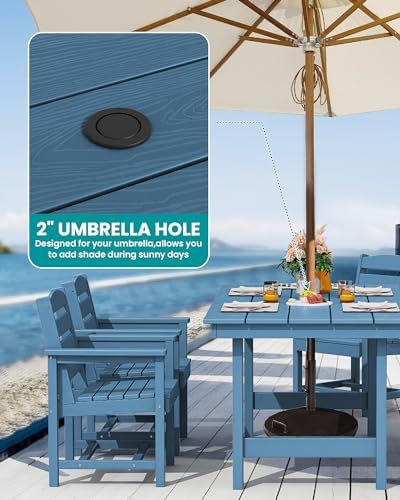 SERWALL 7 Pcs Outdoor Dining Set, 67" HDPE Dining Set for 6, Blue - Image 2