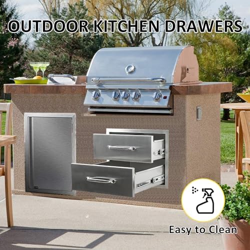 Outdoor Kitchen Drawers 18" W x 15" H x 23" D Flush Mount Double layer BBQ Drawers with Chrome Handle,Stainless Steel Built-in 2-Drawer for Outdoor Kitchen Island, Patio Grill Station - Image 5