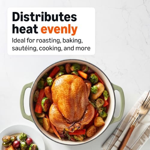 Amazon Basics Enameled Cast Iron Dutch Oven Pot With Lid, 7.3-Quart, Round, Dual Handles, Heavy-Duty, Oven Safe for Stews, Roasting & Baking, Olive - Image 2
