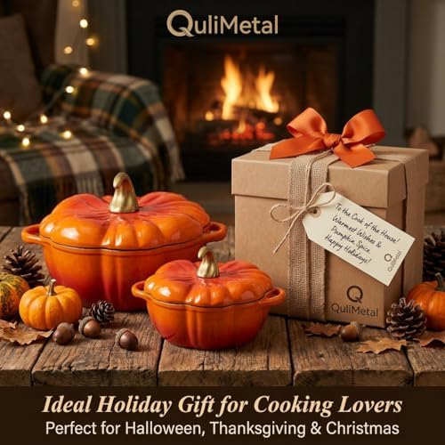 QuliMetal Pumpkin Dutch Oven Set of 2, 4QT and 2QT Pumpkin Pots for Cooking - Image 6