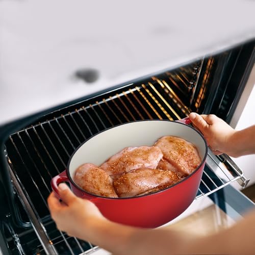 Leonyo 5-Quart Enameled Cast Iron Oval Dutch Oven Pot with Lid, Red - Image 5
