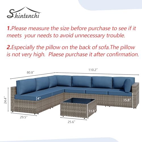 7 Piece Outdoor Patio Furniture Set with Natural PE Rattan, Navy Blue - Image 3