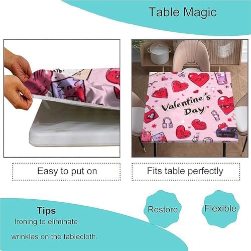 Fitted Tablecloth with Elastic, Love is in The Air Pattern Printed on Oilproof Farmhouse Kitchen Table Cover, Use for Kitchen Balcony Cafe Dining, Fit for 36" x 36" Square Tables - Image 3