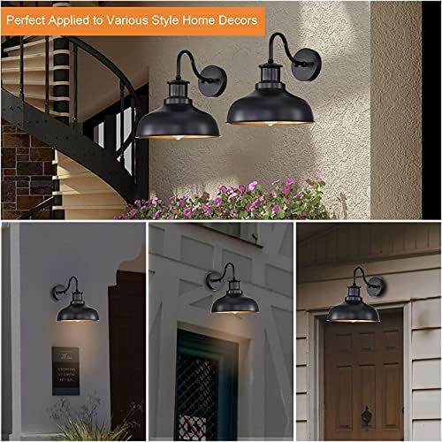 Outdoor Barn Lights, Farmhouse Outdoor Wall Sconces, Rustic Exterior Wall Mount Lights, Vintage Outside Lighting Fixtures, Industrial Black Gold Lanterns for Porch Garage Patio, 4 Pack - Image 6