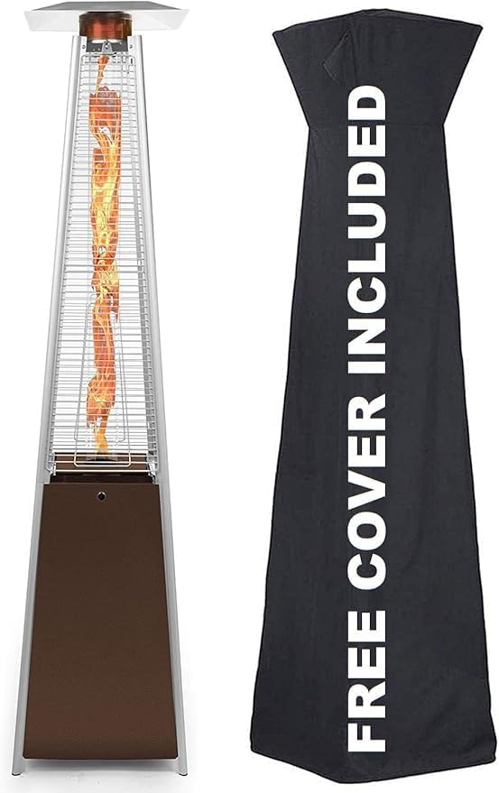 Golden Flame Resort Model 49,000 BTU NATURAL GAS Glass-Tube Flame Patio Heater in Rich-Mocha Matte Finish with Mobility Wheels and Protective Cover by GoldenFlame
