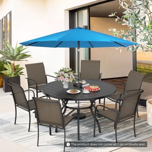 Incbruce 8 PCS Patio Dining Set with Sky Blue Umbrella, Outdoor Dining Set of 6 Textilene Chairs and 53" Round Table with Umbrella Hole for Backyard, Garden, and Poolside (Brown) - Image 2