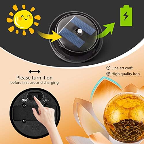 Huaxu Solar Lights Outdoor Garden Decorative Art Metal Lotus Cracked Glass Ball Waterproof Decorations for Pathway Lawn Patio Yard Ground Tabletop Gifts - Image 4