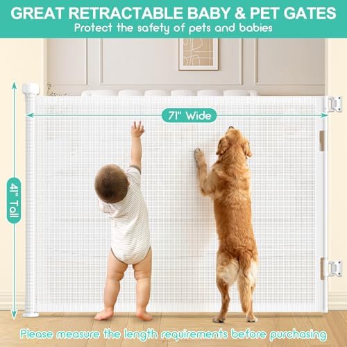 EZIGO 71 Inch Retractable Baby Gates, 41 Inch Extra Tall Retractable Gate - Image 2