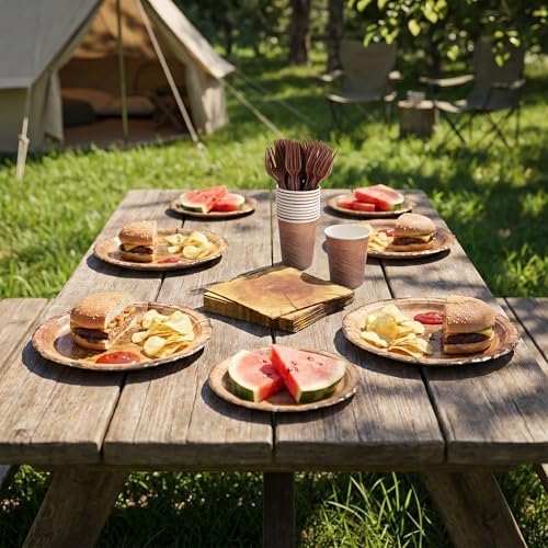 144 Pcs Disposable Rustic Wood Grain Slice Tableware Set for 24 Guests - Image 5