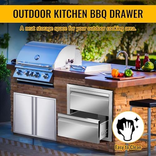 Outdoor Kitchen Drawers Stainless Steel 18W X 15H X 23D Inch, Flush Mount Double BBQ Island Drawers with Hidden Handle for Outdoor Kitchens, Patio or Grill Station - Image 5