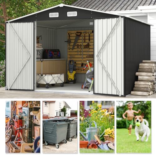 Aoxun 10 x 8FT Outdoor Storage Shed with Double Hinged Large Door, Black - Image 7