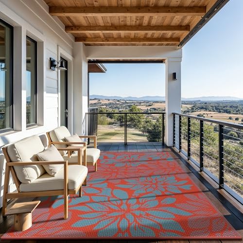 GENIMO Outdoor Rug, Waterproof Plastic Rugs for Patio, 6'x9' Red Blue - Image 4
