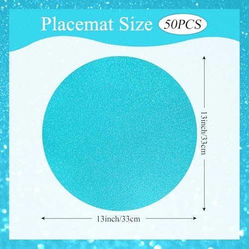 50 PCS Lake Blue Round Paper Placemats 13 Inch Glitter Disposable Paper Charger Doilies Tablemats for Wedding Birthday Baby Shower Ocean Beach Party Dinner Table Decor - Image 2