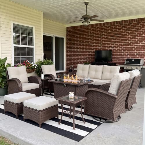 LayinSun 10 Pieces Outdoor Patio Furniture Set with Fire Pit Table by LayinSun