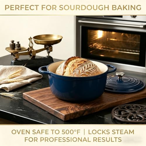 QuliMetal 5-Piece Navy Blue Enameled Cast Iron Cookware Set - Image 6