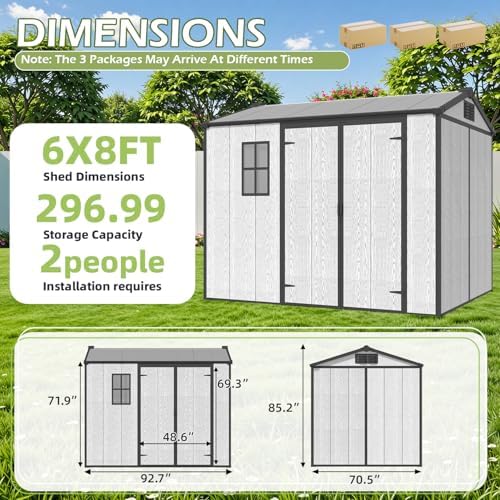6 x 8 FT Plastic Outdoor Storage Shed with Floor, Resin Garden Shed - Image 2