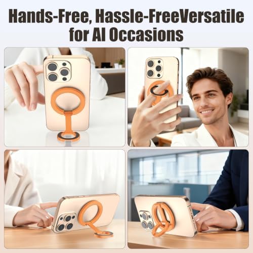 Magnetic Phone Ring for MagSafe Dual-Sided Magnetic Phone Grip Magnet Phone Stand Grip Compatible with iPhone 17/16/15/14/13 Pro Max Plus Mag Safe Accessory for Car Mounts (Orange) - Image 4