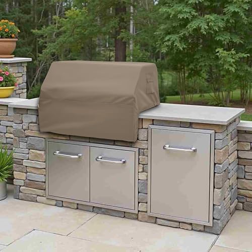 Covers & All Built-in Grill Cover for Outdoor Grill – Heavy Duty 12 oz Waterproof Built-in BBQ Grill Cover, PVC-Coated Polyester with Elastic Hem for Snug Fit (38 x 28 x 24 inches, Beige) - Image 4