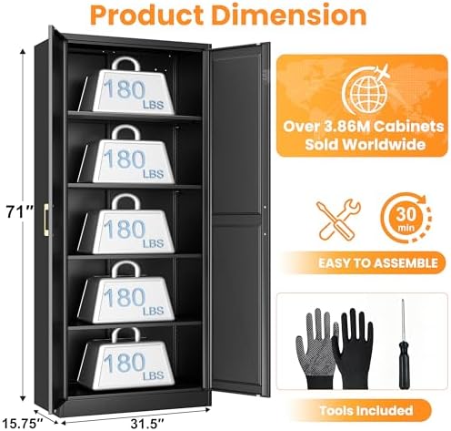71" Metal Pantry Cabinet,Storage Cabinet with Doors and Shelves - Image 3