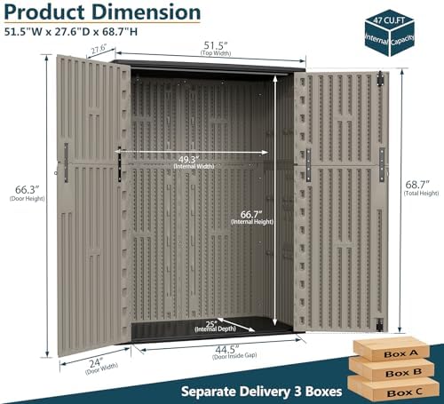 HOMSPARK 57 Cu.Ft Outdoor Storage Shed Weather Resistant, Multi Functional | Double-Wall Resin Storage Sheds & Outdoor Storage Box Waterproof for Backyard Garden Patio Lawn (Brown) - Image 3