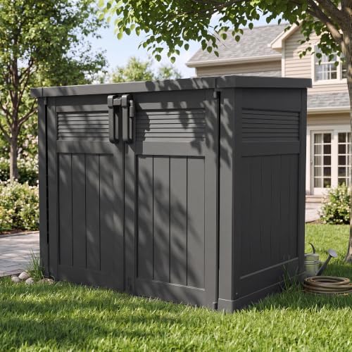Large Outdoor Storage Box 51 Cu Ft with Pneumatic Hydraulic Lid,Horizontal Outdoor Storage Shed - Easy to Assemble, Waterproof Outdoor Storage Cabinet for Garden by Unknown