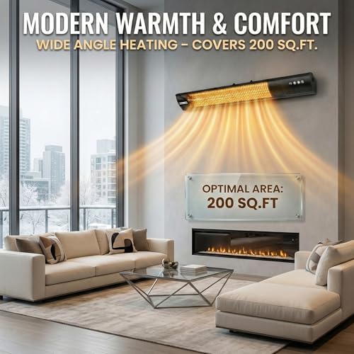 Electric Patio Heater, 1500W Outdoor Infrared Heater with Remote Control, 3 Heat Settings, IP65 Waterproof, 24H Timer, 2-Second Fast Heating for Patio, Garage, Restaurant & Indoor Use - Image 2