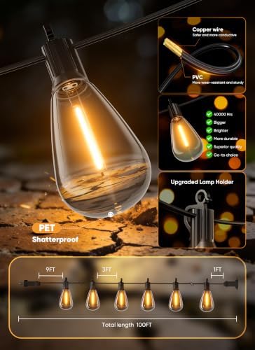Minetom 100FT Solar String Lights Outdoor Waterproof, S14 Patio Lights - Image 5
