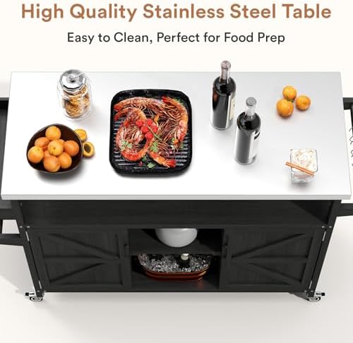 Zevemomo Outdoor Grill Cart with Storage, Lockable Casters, Black - Image 4