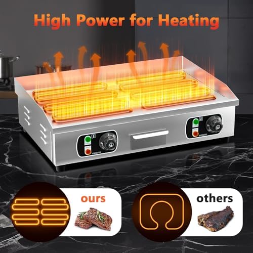 29" Commercial Electric Countertop Griddle,110V 3000W Flat Top Grill Hot Plate BBQ,Adjustable Thermostatic Control 122°F-572°F,Stainless Steel Restaurant Grill for Kitchen(NO PLUG) - Image 4