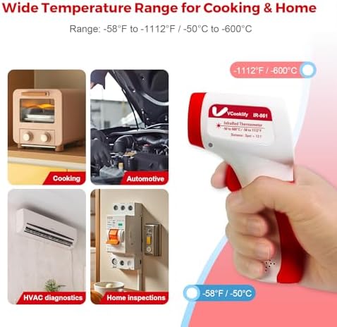 Infrared Thermometer for Meat,Laser Temperature Gun,-58~1112°F,DS 12:1 Digital IR Temp Gun with Adjustable Emissivity&High/Low Alarm,LCD Display Thermal Gun for Food Oven Cooking HVAC - Image 3