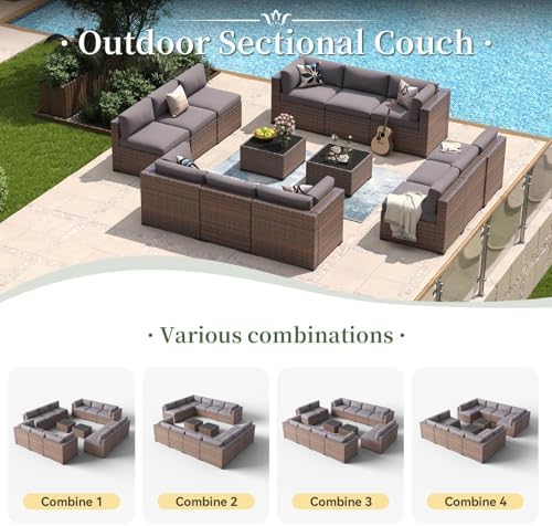 Aoxun 14 Piece Patio Furniture Set Wicker Rattan Patio Conversation Set - Image 4
