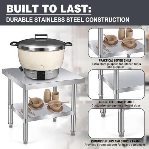 Tudomro 20 x 20 x 20 Inches Stainless Steel Gas Rice Cooker Stand, Heavy Duty Commercial Rice Cooker Table with Undershelf Prep Work Utility Stand for Commercial Kitchens and Home Use - Image 6