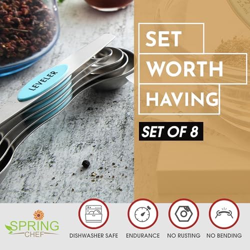 Spring Chef Stainless Steel Magnetic Measuring Spoons Set of 8, Aqua Sky - Image 2