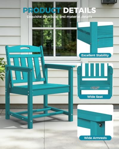 Ciokea HDPE Outdoor Patio Dining Chairs Set of 2, All-Weather, Lake Blue - Image 5