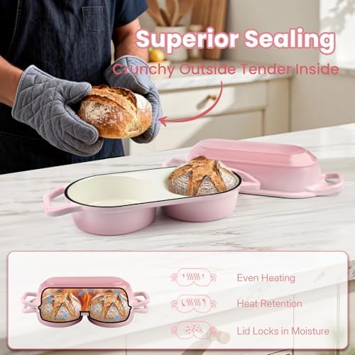 YONILL Mini Double Dutch Oven with Lid for Sourdough Bread Baking (Pink) - Image 4