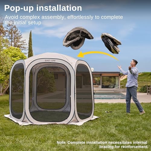 East Oak Screen House Tent Pop-Up, Portable Screen Room Canopy Instant Screen Tent 12 x 12 FT with Carry Bag for Patio, Backyard, Deck & Outdoor Activities, Beige - Image 2