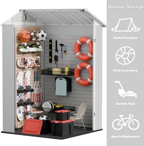 Devoko 4×4 FT Resin Outdoor Storage Sheds with Floor, Light Gray - Image 3