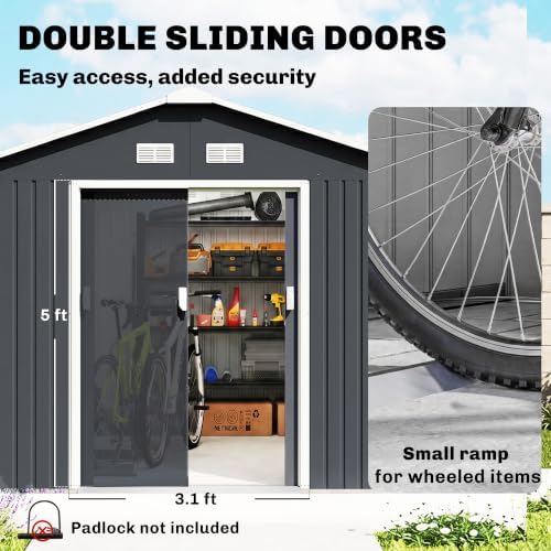 Outsunny 11' x 9' Outdoor Storage Shed Garden Tool Metal Shed Dark Gray - Image 4