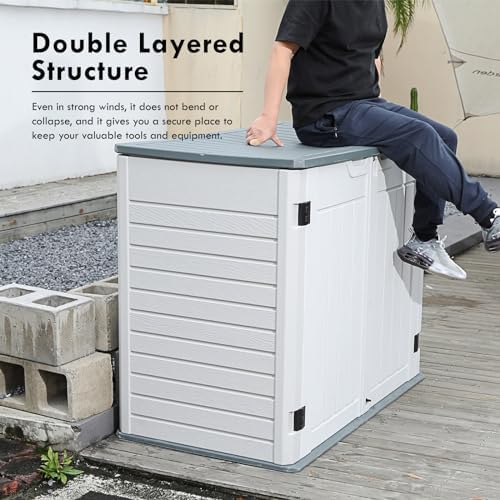 35 Cu.ft Outdoor Storage Shed, Large Resin Storage Box, Waterproof & Lockable Cabinet for Garden Yard Patio Garage Backyard Storage (White - 35 Cu. ft) - Image 4