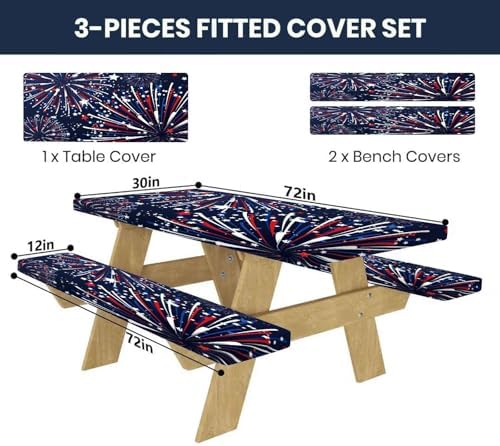 CAPSCEOLL Fitted Picnic Table Cover with Bench Covers 6ft - Fireworks - Image 2
