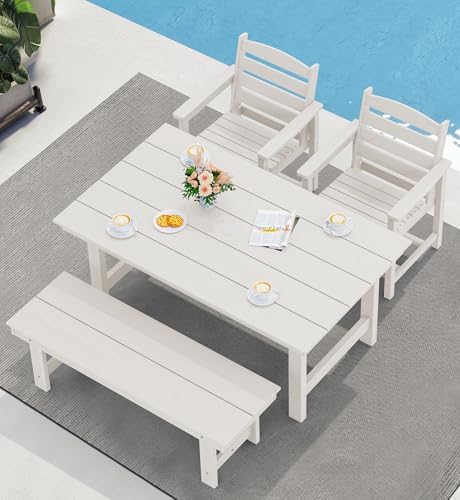 SERWALL Patio Dining Chair Set of 2,All Weather HDPE Dining Chair, White - Image 6