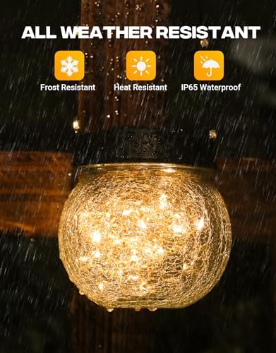 Solar Lanterns Solar Lights Outdoor Waterproof 6-Pack, Solar Powered Hanging Lights Cracked Glass Hanging Globes for Christmas Decoration, Shepherd Hook, Garden Tree Ornaments - Image 4