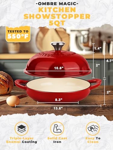 Dutch Oven Bread Baking Pot with Lid 6QT Enameled Cast Iron Oven, Gradient Red Design & Complete Sourdough Kit (Banneton Basket, Dough Tools, Silicone Sling) for Artisan Bread Making - Image 4