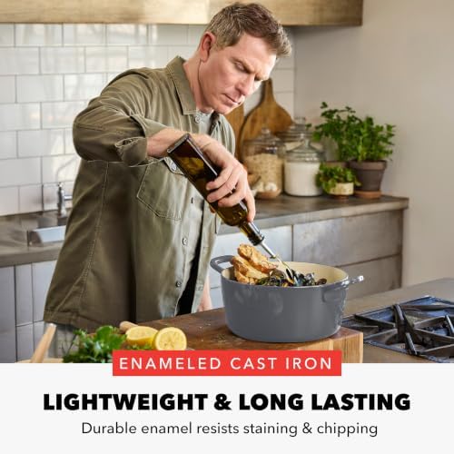 GreenPan x Bobby Flay 5.5QT Enameled Cast Iron Dutch Oven With Lid, Slate - Image 3